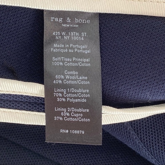 NWT rag & bone Navy Blue Redgrave Whipstitch Cotton Blazer Size 6 - Picture 11 of 15
